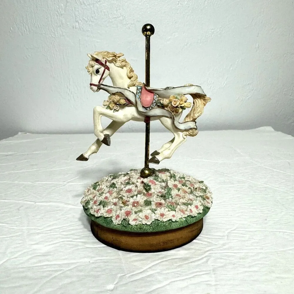 Vintage Our America Candle Jar Topper Carousel Horse w/ Flowers Decor Pony White
